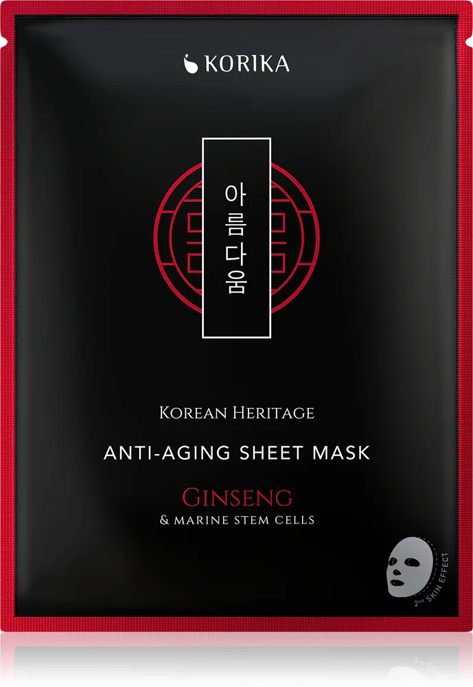Маска для лица тканевая KORIKA Korean Heritage Red Ginseng Adenosine Anti-aging Sheet Mask против морщин, с красным женьшенем, 25 г