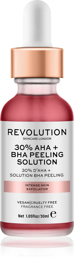 Revolution Skincare AHA + BHA 30% Peeling Solution - Интенсивный химический пилинг с осветляющим эффектом, 30 мл