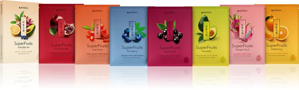 KORIKA SuperFruits Everyday Set of 7 Face Sheet Masks - Набор масок для лица, 7 г