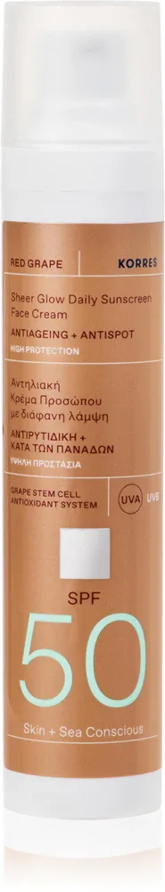 Солнцезащитное средство для лица Korres Red Grape Sheer Glow с защитой от UVA и UVB, 50 мл SPF 50