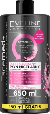 Eveline Cosmetics FaceMed+ - Очищающая мицеллярная вода для демакияжа с детокс-эффектом, 650 мл