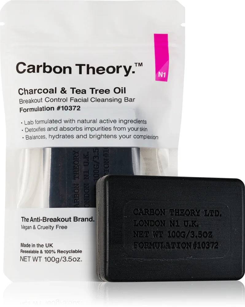 Carbon Theory Charcoal & Tea Tree Oil - Мыло для очищения кожи в виде кубика для нежного удаления, 100 г