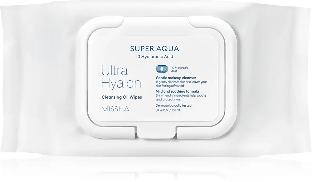 Missha Super Aqua 10 Hyaluronic Acid - Салфетки для очищения кожи перед снятием макияжа, 30 шт
