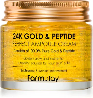 Farmstay 24K Gold & Peptide Perfect Ampoule Cream - Увлажняющий крем против старения кожи, 80 мл
