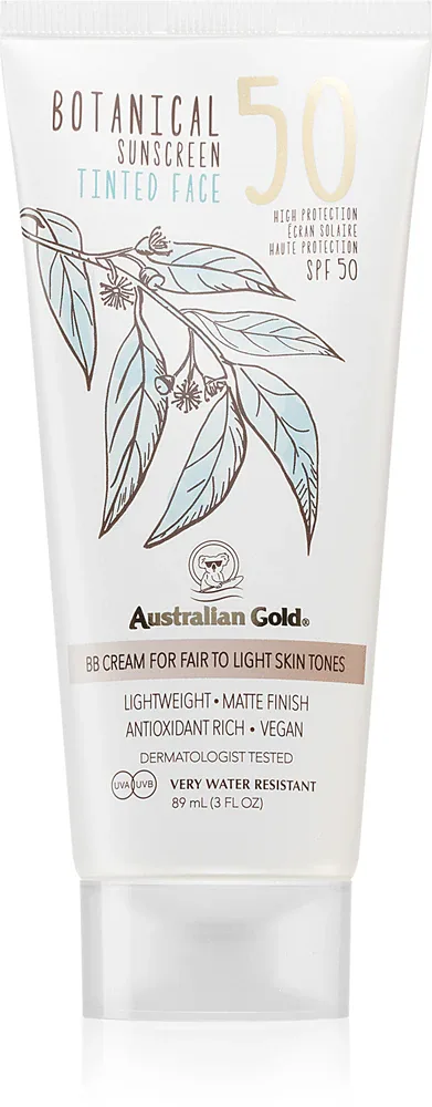 Australian Gold Botanical Tinted Face - Тонирующий защитный крем, 88 мл, оттенок SPF 50 Fair To Light