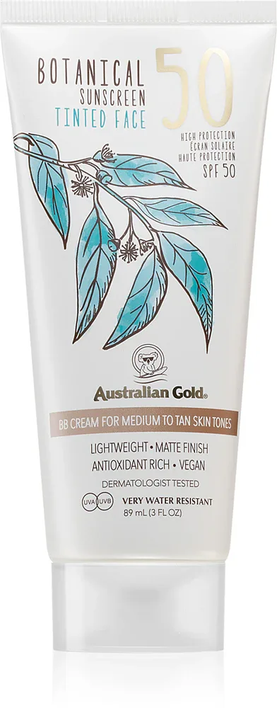 Australian Gold Botanical Tinted Face - Тонирующий защитный крем, 88 мл, оттенок SPF 50 Medium