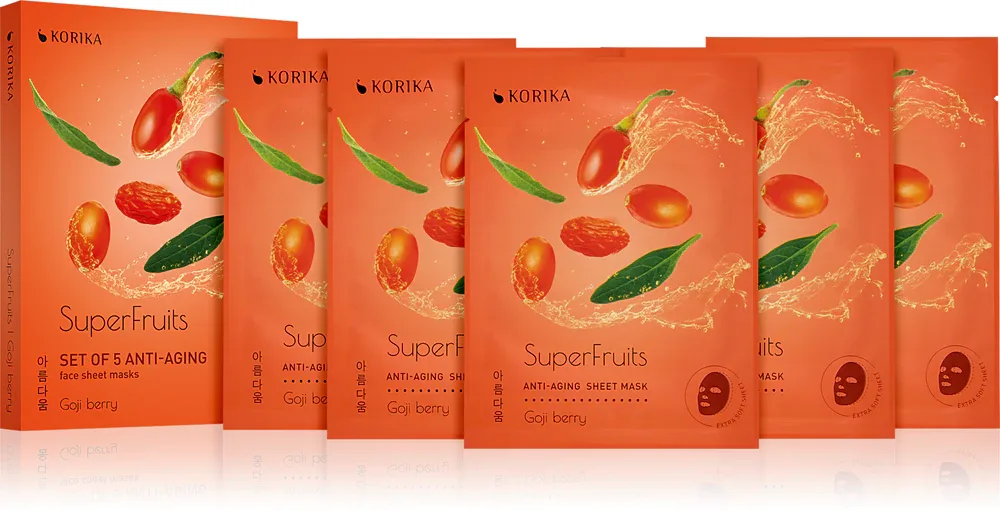 KORIKA SuperFruits Goji Berry - Set of 5 Anti-aging Face Sheet Masks - Набор масок для лица по сниженной цене с омолаживающим действием Годжи-ягоды, 5 г