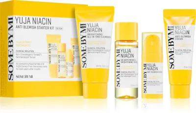 Some By Mi Yuja Niacin Anti Blemish Starter Kit - Набор для улучшения тона кожи - zestaw podróżny do ujednolicenia kolorytu skóry, 4 шт