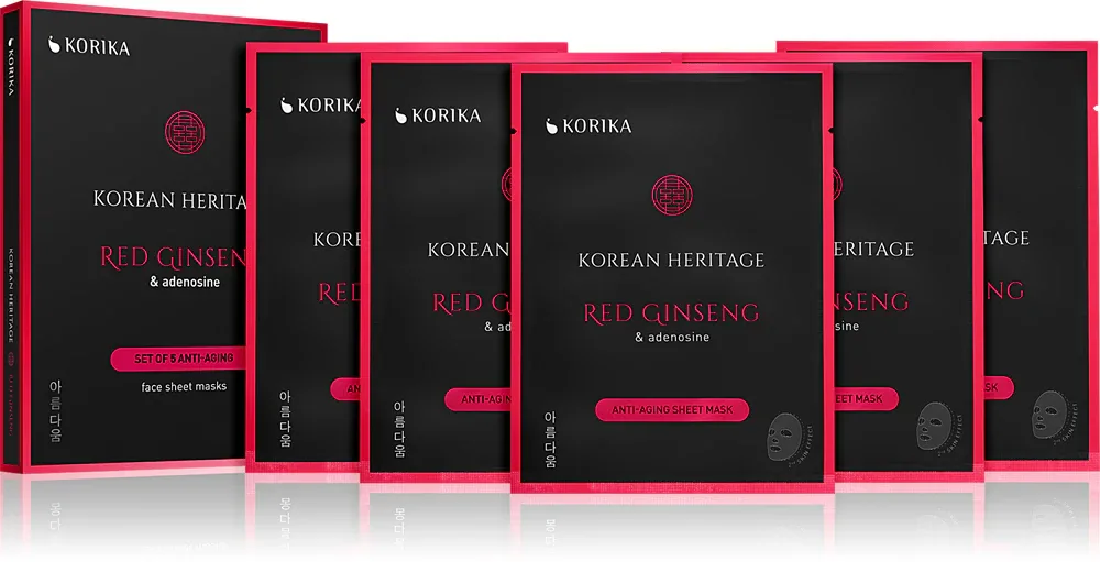 KORIKA Korean Heritage Red Ginseng & Adenosine Anti-aging Sheet Mask - Набор масок для лица по сниженной цене против старения и укрепляющий кожу