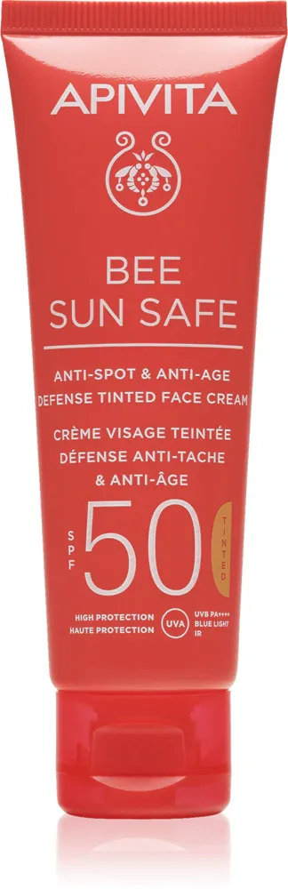 Apivita Bee Sun Safe Anti-Spot and Anti-Age Tinted Face Cream SPF50 - Защитный тонирующий крем для лица SPF 50, 50 мл, оттенок Natural