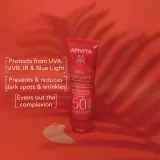 Apivita Bee Sun Safe Anti-Spot and Anti-Age Tinted Face Cream SPF50 - Защитный тонирующий крем для лица SPF 50, 50 мл, оттенок Golden — фото 3