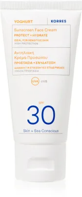 Korres Yoghurt Sunscreen - Крем для загара лица с высокой защитой от УФ-лучей SPF 30, 50 мл