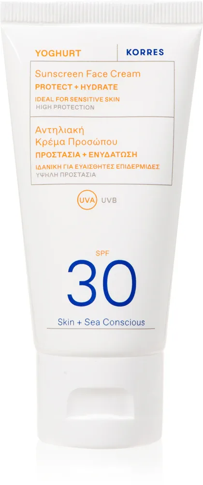 Korres Yoghurt Sunscreen - Крем для загара лица с высокой защитой от УФ-лучей SPF 30, 50 мл