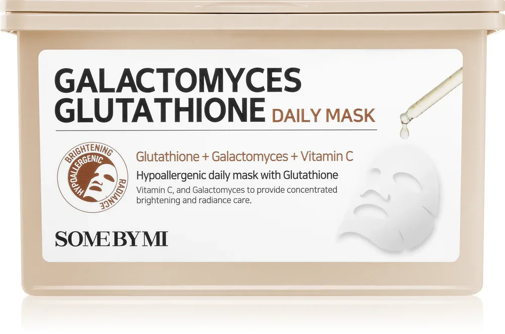 Some By Mi Galactomyces Glutathione Daily Mask Pack - Маска для лица, осветляющая в тканевом листе, большая упаковка, 30 шт