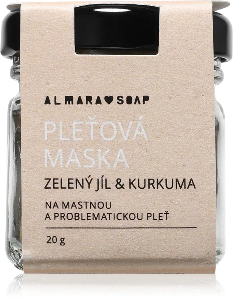 Маска для лица Almara Soap Face Green Clay Turmeric очищающая, с зелёной глиной и куркумой, для жирной кожи, 20 г