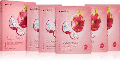 KORIKA SuperFruits Dragon Fruit - Set of 5 Calming Face Sheet Masks - Набор масок для лица по сниженной цене с успокаивающим действием Драконий фрукт Dragon fruit, 5 шт