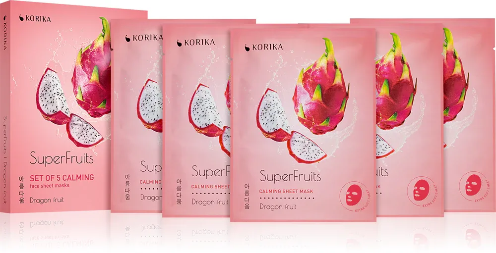 KORIKA SuperFruits Dragon Fruit - Set of 5 Calming Face Sheet Masks - Набор масок для лица по сниженной цене с успокаивающим действием Драконий фрукт Dragon fruit, 5 шт