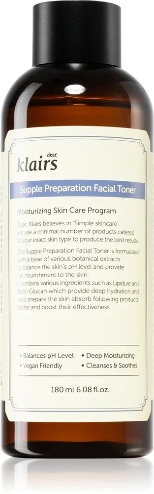 Klairs Supple Preparation Facial Toner - Увлажняющий тоник для лица, выравнивающий уровень pH кожи, 180 мл