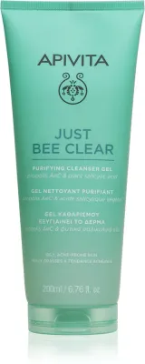 Apivita Just Bee Clear Purifying Cleanser Gel - Очищающий гель для лица против прыщей, 200 мл