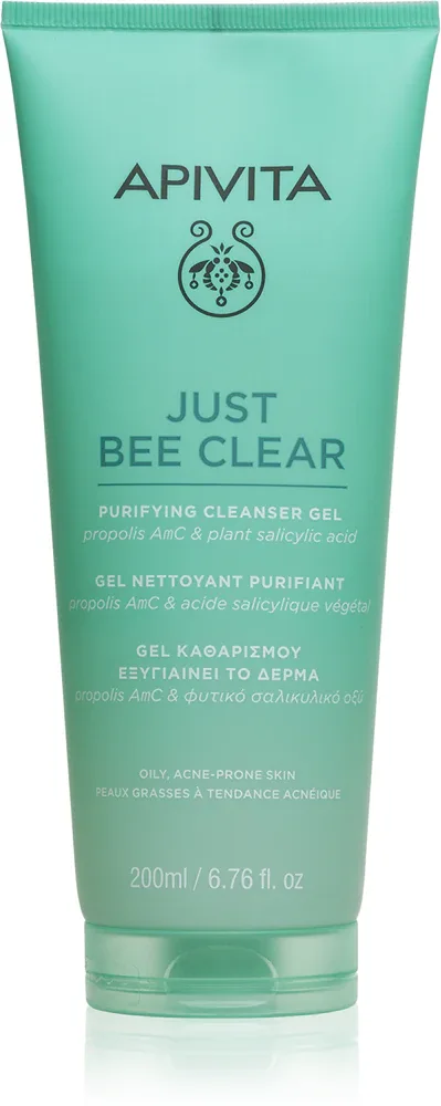 Apivita Just Bee Clear Purifying Cleanser Gel - Очищающий гель для лица против прыщей, 200 мл