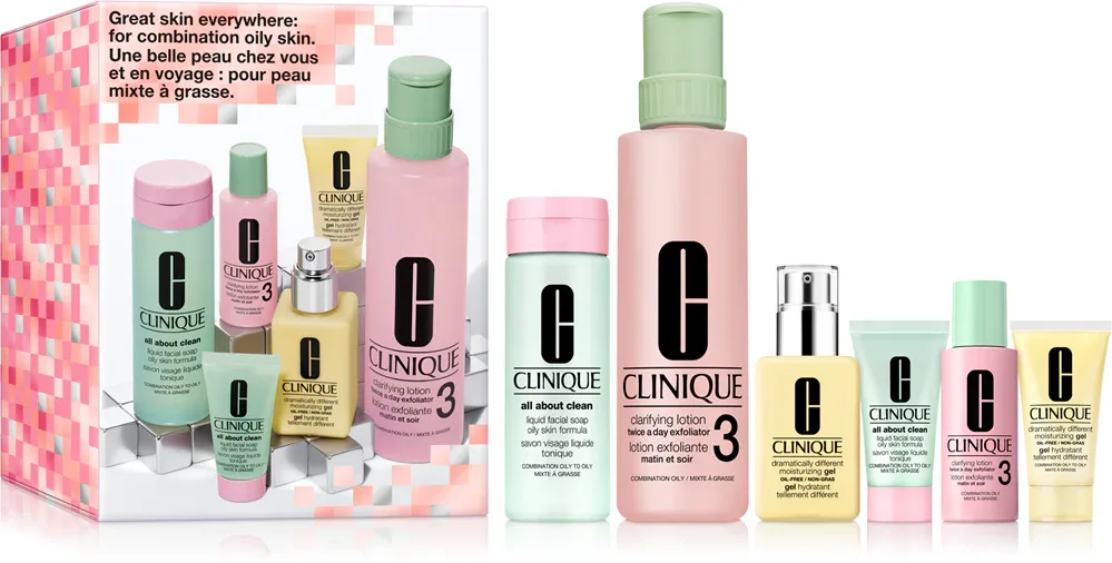 Clinique Skincare Set 3-Step Skincare Set For Oily Skin - Подарочный набор для жирной кожи, 6 шт