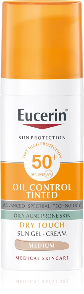 Eucerin Sun Oil Control Tinted - Крем-гель для загара SPF 50+, 50 мл, оттенок Medium
