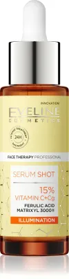 Eveline Cosmetics Serum Shot 15% Vitamin C+Cg - Сыворотка для лица с витамином C, осветляющая и против морщин, 30 мл