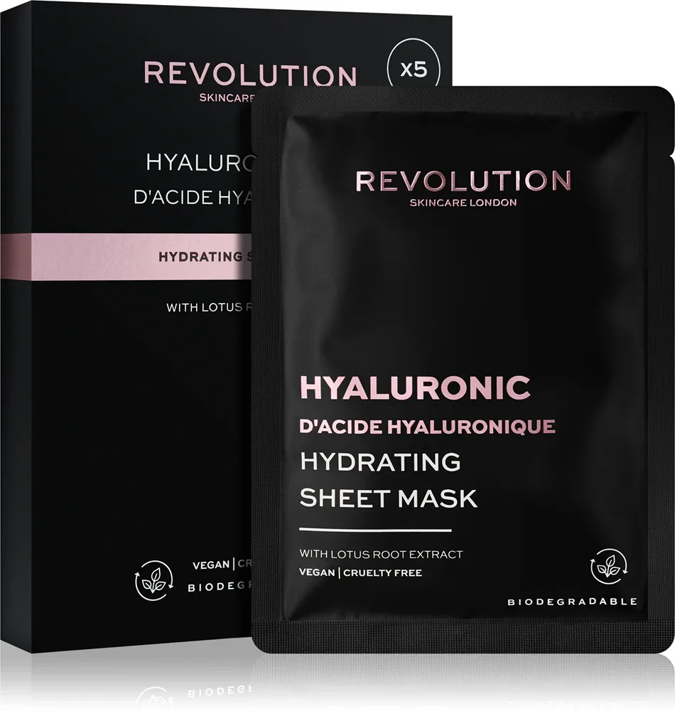 Revolution Skincare Hyaluronic Acid - Набор тканевых масок для лица с интенсивным увлажнением, 5 шт