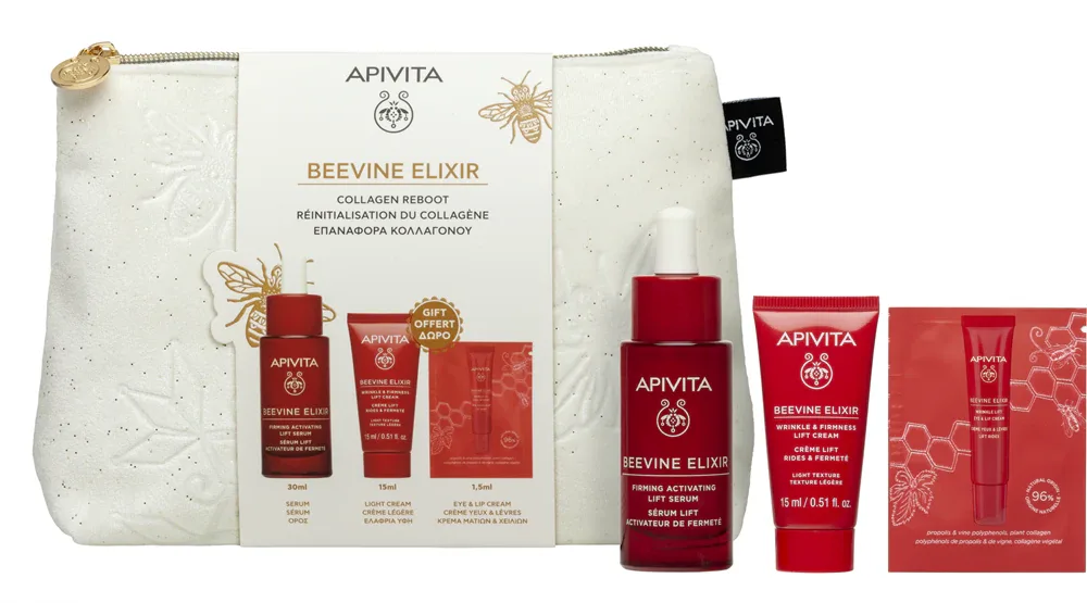 Apivita Beevine Elixir Gift Pouch - Праздничный набор для лица, укрепляющий кожу, 1 шт