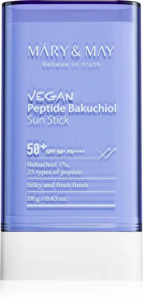 MARY & MAY Peptide Bakuchiol Sun Stick - Солнцезащитный крем в стике с антивозрастным действием SPF 50+, 18 г