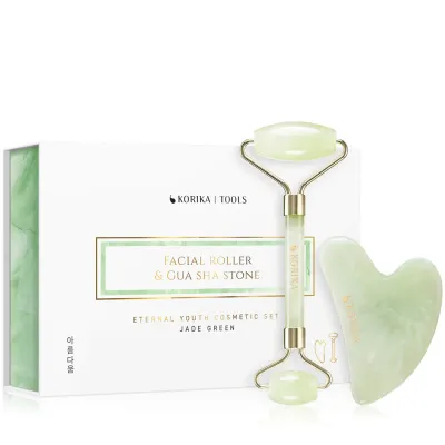 KORIKA Tools Face Roller & Gua Sha - Набор для массажа лица и аксессуар для массажа Jade Green