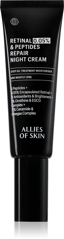 Allies of Skin 0.05% Retinal & Peptides - Восстанавливающий ночной крем, 48 мл
