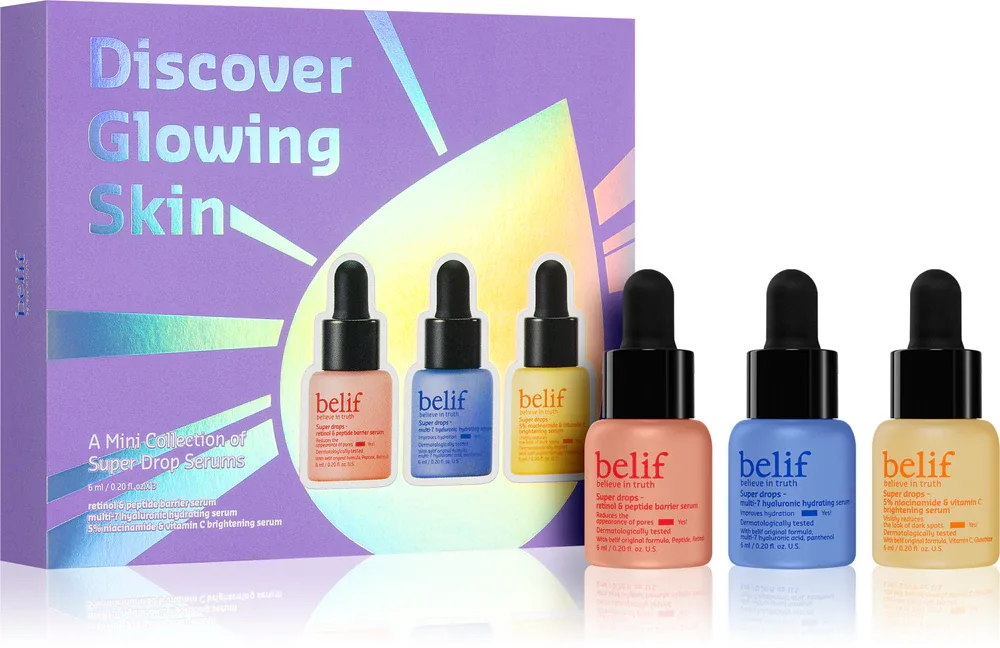 belif Super Drops Discover Glow Skin Kit - Набор для идеальной кожи, 3 шт