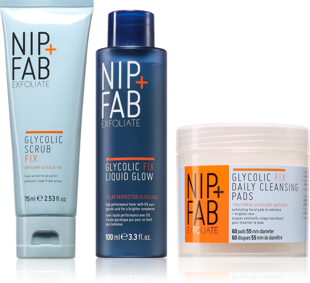 NIP+FAB Glycolic Fix Bundle - Набор для ухода за кожей лица, 3 шт