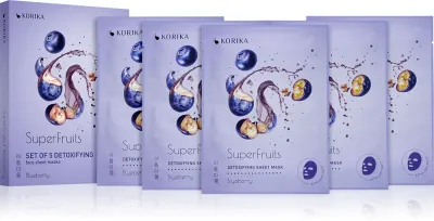 KORIKA SuperFruits Blueberry - Set of 5 Detoxifying Face Sheet Masks - Набор масок для лица по сниженной цене с детокс-эффектом черники Blueberry