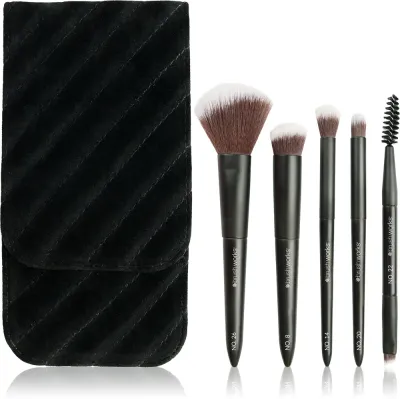 Brushworks Mini Travel Face & Eye Brush Set - Путешественный набор кистей для макияжа с чехлом, 6 шт