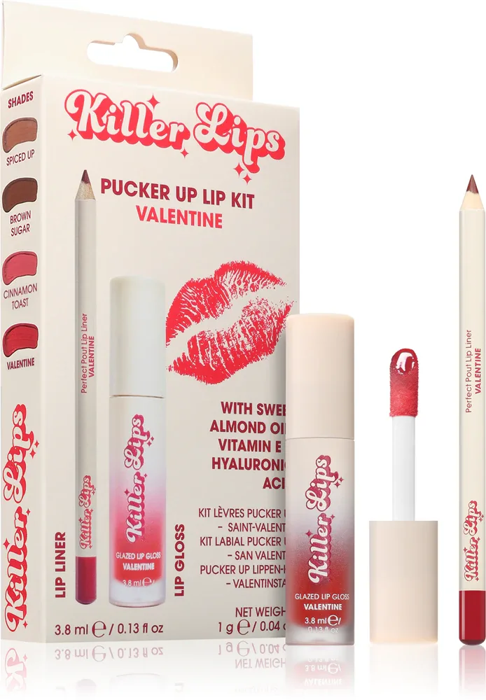 Набор для макияжа губ Killer Lips Pucker Up Lip Kit карандаш и блеск, стойкий, оттенок Valentine
