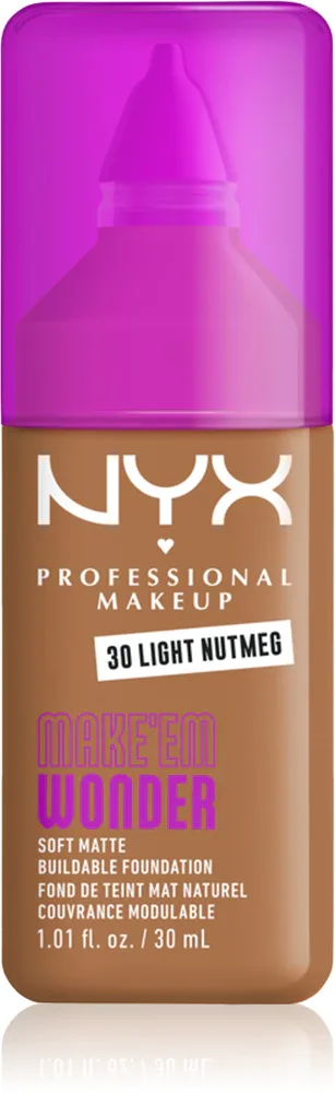 NYX Professional Makeup Make ‘Em Wonder - Легкий матирующий тональный крем, 30 мл, оттенок 30 Light Nutmeg