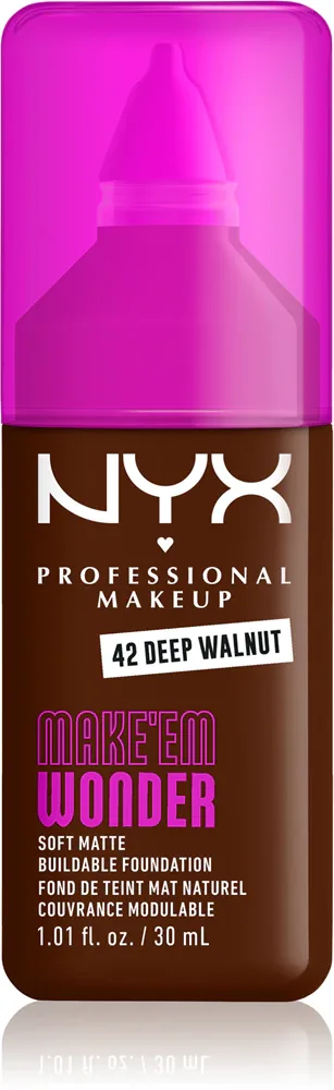 NYX Professional Makeup Make ‘Em Wonder - Легкий матирующий тональный крем, 30 мл, оттенок 42 Deep Walnut