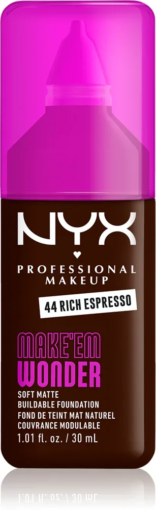 NYX Professional Makeup Make ‘Em Wonder - Легкий матирующий тональный крем, 30 мл, оттенок 44 Rich Espresso
