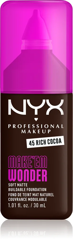 NYX Professional Makeup Make ‘Em Wonder - Легкий матирующий тональный крем, 30 мл, оттенок 45 Rich Cocoa