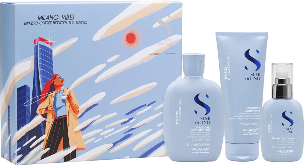 Alfaparf Milano Semi di Lino Density Holiday Kit - Подарочный набор для тонких и нежных волос, 3 шт