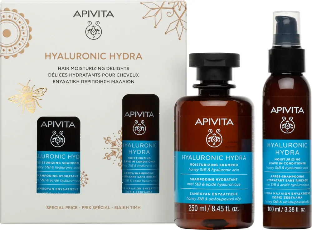 Apivita Hyaluronic Hydra Hair Moisturizing Delights - Подарочный набор увлажняющей и придающей сияние косметики, 1 шт