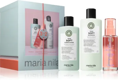 Maria Nila True Soft Holiday Box - Подарочный набор для увлажнения и придания блеска волосам, 3 шт