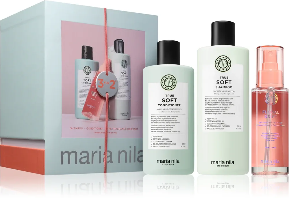 Maria Nila True Soft Holiday Box - Подарочный набор для увлажнения и придания блеска волосам, 3 шт