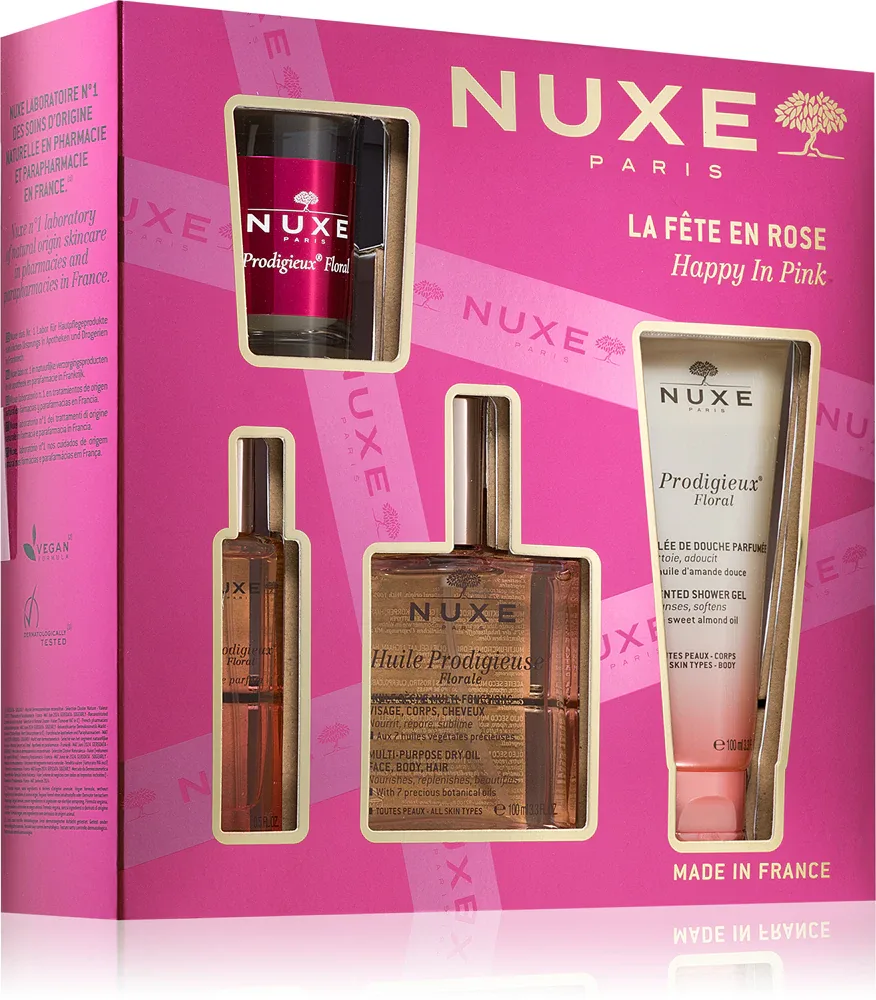 Nuxe Happy In Pink Set - Подарочный набор для лица, тела и волос для женщин