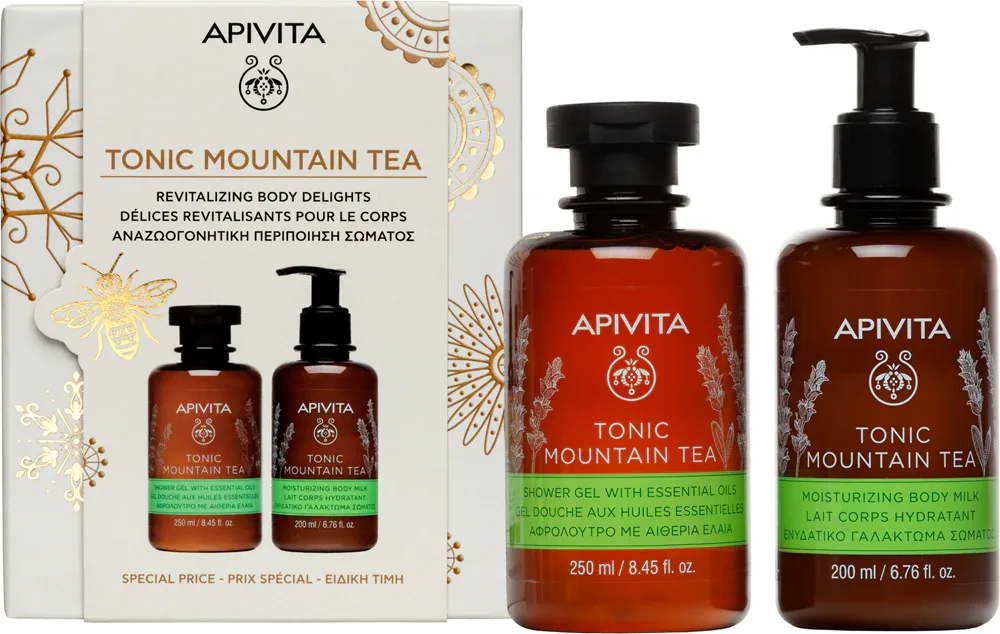 Apivita Tonic Mountain Tea Shower Gel & Body Milk Set - Подарочный набор для осветления и увлажнения, 1 шт