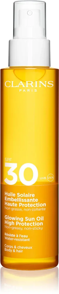 Clarins Sun Care Glowing Oil - Сухое масло для волос и тела SPF 30, 150 мл