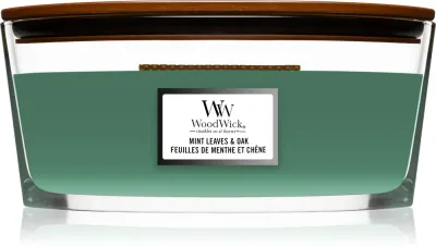Woodwick Mint Leaves & Oak - Ароматическая свеча с деревянным фитилем (hearthwick) для дома z drewnianym knotem (hearthwick), 453.6 г