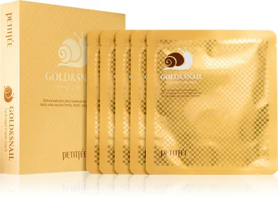 Petitfée Gold & Snail - Тканевая маска для лица Petitfee Gold Snail с золотом и муцином улитки, увлажняющая, 5× 30 г